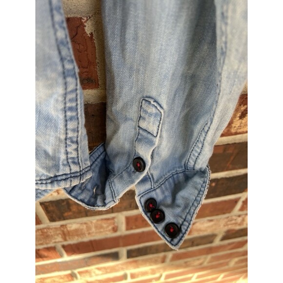 Denim Patchwork Free Women's Small Distressed Long Sleeve Button Up - Picture 4 of 6